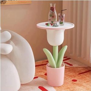 ZWQOZ Tulpenvorm bijzettafel bloem kleine salontafel met opbergbak 30x30x51cm hoge hars eindtafel voor bank slaapkamer woondecoratie (kleur: roze)