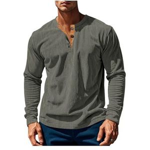 Heren Casual Ronde Hals Lange Mouw T-shirts Knoopsluiting Corduroy Slim-fit Ademend Effen Kleur Pullover ﻿ ﻿ ﻿(Army green,3XL)