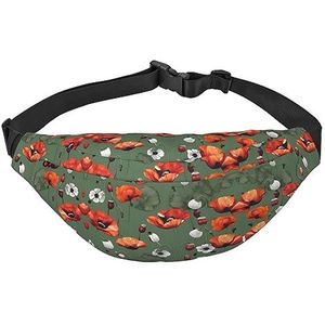 Waterdichte polyester heuptas met - lichtgewicht en duurzame crossbody-tas voor mannen en vrouwen paarse vlinders, Papaver Bloem Patroon, Eén maat