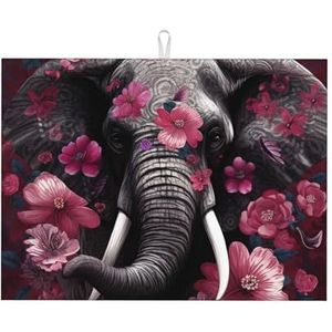 Olifant Roze Bloemen Absorberende Schotel Droogmat Wasbare Herbruikbare Schotel Mat Microfiber Droogpad Voor Keuken Counter 18 ""X 24