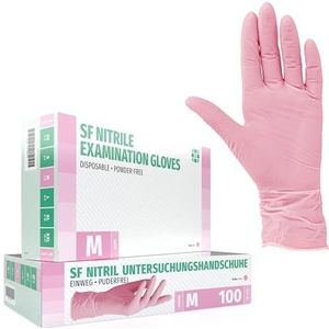 Wegwerphandschoenen, nitril handschoenen, poedervrij, zonder latex, niet-steriel, latexvrij, roze, 100 stuks