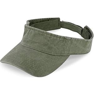 fiebig juno Visor met klittenbandsluiting | One Size zomercap in vele kleuren gemaakt van 100% katoen | Unisex Zonneklep met verstelbare band (One Size, Olijfgroen-Gewassen)