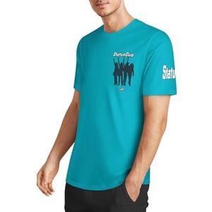 Sta-Tus Logo Qu-o Heren Katoenen T-shirt Korte Mouw Ronde Hals T-shirt voor Heren Zachte Zwarte T-shirts Basic Casual Fans Gift Tops, Hemelsblauwe stijl, S