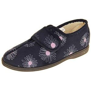 Dunlop Womens Faux Suede Memory Foam Touch Sluiten Tab Slippers Maat 3 4 5 6 7 8, marineblauw, 40 EU