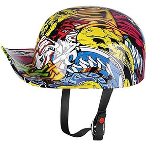 Volwassenen Vintage Baseball Cap Open Helm, DOT Goedgekeurde Duitse Stijl Motorfiets Skull Cap Halve Helm voor Scooter Mannen en Vrouwen Street Cruiser Bromfiets Chopper Jet Helm Decoration