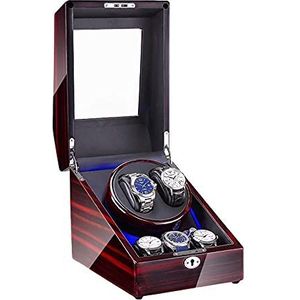 Watch Winder Box voor 2 automatische horloges + 3 opslagruimte Pianolakafwerking met blauw LED-licht Stille motor