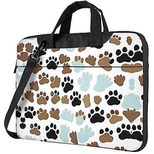 SSIMOO Rode en rozen stijlvolle en lichtgewicht laptop messenger tas, handtas, aktetas, perfect voor zakenreizen, Hond Bones Paw Prints, 14 inch