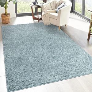 carpet city Shaggy hoogpolig tapijt, 133 x 190 cm, turquoise, langpolig woonkamertapijt, effen modern, pluizig zacht tapijt, slaapkamerdecoratie
