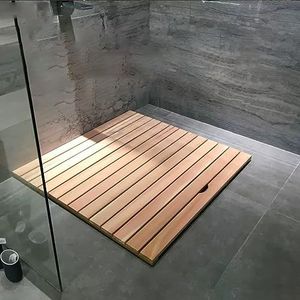 Houten badmat voor binnen douche, vierkante antislip douchemat, waterdichte badkamer verhoogd/verhoogd voetpedaal voor spa/thuis/badkuip/zwembad (afmetingen: 61 x 89 cm)