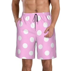 Roze Polka Dots Print Heren Zwemmen Shorts Trunks Mannen Sneldrogende Ademend Strand Surfen Zwembroek met Zakken, Wit, XXL