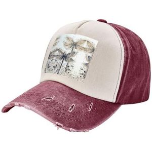 TyEdee Moderne libelle print verstelbare papa hoed, veelzijdige honkbalpet, outdoor hoed voor dames, cadeau voor Vaderdag, Donkerrood, Eén Maat