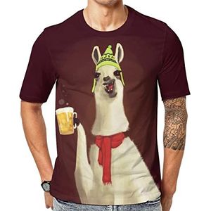 Llamas T-shirt met korte mouwen voor heren, ronde hals, print, casual T-shirt, tops, 2XL