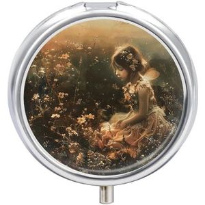 A Beautiful Fairy Pill Box 3 Compartiment Kleine Pil Case met Spiegel voor Portemonnee & Pocket Travel Medicine Organizer Dagelijkse Medicatie Container Draagbare Pillendoos Metalen Geneeskunde Doos