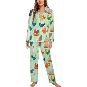 Kippersonages in verschillende houdingen kippen pyjama sets met lange mouwen voor vrouwen klassieke nachtkleding nachtkleding zachte pyjama loungesets
