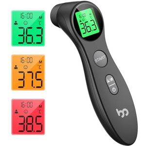 Femometer Hoofdthermometer voor baby's, kinderen en volwassenen, contactloos koortsthermometer met koortsalarm, 1 s onmiddellijk nauwkeurige meetwaarde, zwart