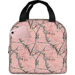 JYQCNSMJYB2 Geïsoleerde lunchbox met roze bladeren met camouflageprint voor dames en heren, lichte duurzame draagtas voor kantoor, werk, school