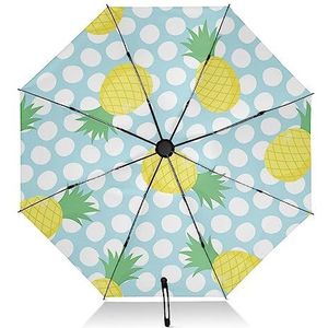 FRODOTGV Ananas Blauwe Stippen Reizen Paraplu Opvouwbare Omgekeerde Compacte Paraplu voor Regen Zon 8 Ribben Grote Winddichte UV Paraplu Automatisch voor Mannen