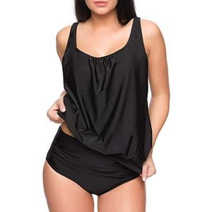Octopus 2-delige dames badmode oversized tankini set met hoge taille slip f5672, zwart, 44
