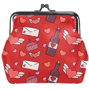 Munt Portemonnees Vintage Pouch Change Portemonnee Portefeuilles Gelukkig Valentijnsdag Liefde Kaart Cake, Multi kleuren, 3.3x3.6 in/11x12 cm, Klassiek
