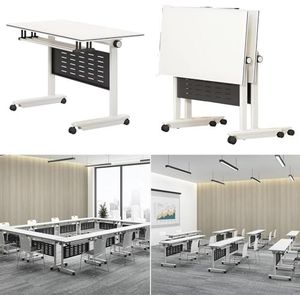 Conferentieruimtetafel - opvouwbare vergadertafel, vergaderzaal tafel met stille vergrendelingswielen, opvouwbare flip-top mobiele trainingstafel, witte kantoorvergadertafel (kleur: 2 stuks, maat: 140