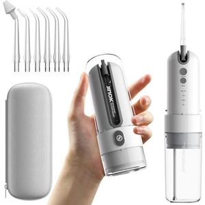 JIMOK Watertandflosser, draadloos voor tanden, draagbare mondirrigator, 4 modi met doe-het-zelf, 6 jettips, verwijderbare watertank voor eenvoudige reiniging, draagbare hoes voor thuis op reis (grijs)