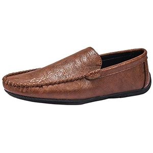 Comodish Loafers For Men Moccasins Shoes Round Toe Simple Vegan Leather Flexible Slip Resistant Flat Heel Walking Casual Slip-ons (Color : Brown, Size : 44 EU)