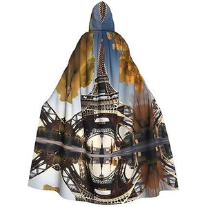 Bxzpzplj Cityscape Paris Eiffeltoren Frankrijk mantel met capuchon voor mannen en vrouwen, volledige lengte Halloween maskerade cape kostuum, 185 cm