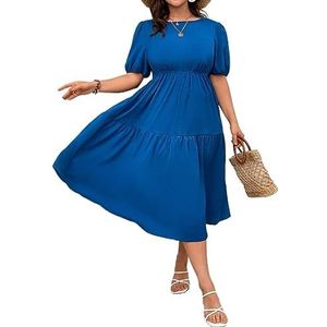 voor vrouwen jurk Plus effen jurk met pofmouwen (Color : Royal Blue, Size : 4XL)