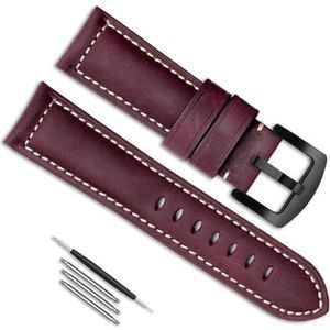 dayeer Lederen horlogeband voor Panerai PAM111/fossil/Breitling horlogeketting riemaccessoires vervanging (Color : Wine red black, Size : 22mm)