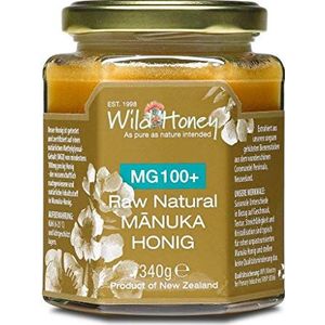 WILD HONEY - Raw Natural Manuka Honing MGO 100+ 340g in glas I het origineel I bekend door TV sterrenkok I laboratoriumverslagen en certificaten online