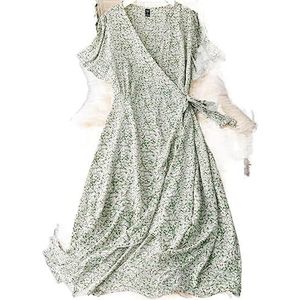 voor vrouwen jurk Plus ditsy wikkeljurk met geknoopte bloemenprint aan de zijkant (Color : Gr�n, Size : 4XL)