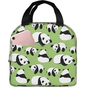 Groene achtergrond Panda uniseks verdikte geïsoleerde lunchtas met voorvak voor werk, reizen, wandelen, picknick