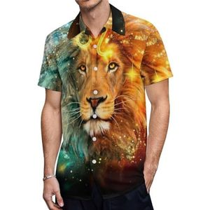Lion Constellation Galaxy Heren Shirts met korte mouwen Casual Button-down Tops T-shirts Hawaiiaanse strand T-shirts 4XL