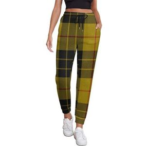 Geel Zwart Tartan Joggingbroek Voor Vrouwen Hoge Taille Joggers Casual Lounge Broek Met Zakken Voor Workout Running