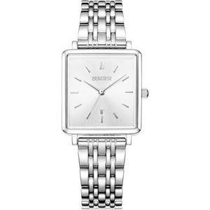 Burker Watches Daisy - Dames Horloge Zilver 28mm - Analoog Quartz Dames Polshorloge Vierkant Waterdicht 3 ATM met RVS horlogeband
