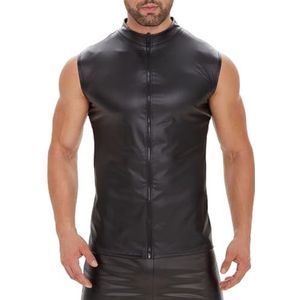 Men's PVC Wet Look Leather Sleeveless Vest Top Clubwear (Black,S)