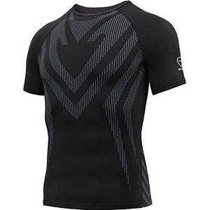 AMZSPORT Heren Sport Compressie Shirt Korte Mouw Sneldrogende Hardlopen, Zwart L