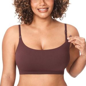 MOMANDA Vrouwen voedingsbeha zonder beugel Naadloos Geribd Bralette Sport Zwangerschap Verpleeg-BH's Slapen Comfortabel Hazelnoot L