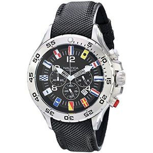 Nautica Heren N16553G roestvrij stalen horloge met zwarte band, zwarte chronograaf, Zwart, Chronograaf