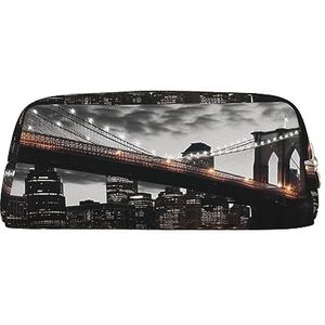 Brooklyn Bridge bedrukte lederen etui draagbare reizen make-up tas grote capaciteit toilettas rits opbergtas voor vrouwen meisjes, Goud, Eén maat, Tas Organizer