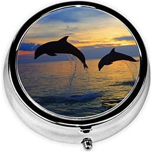 Pillendoos - Ronde Pil Case - Dolfijn - 3 Compartimenten - Draagbare Reizen