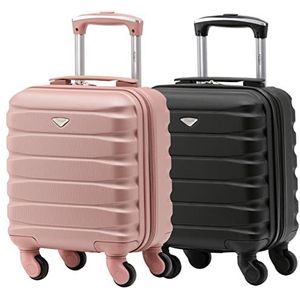Flight Knight FK80_ROSE+BLAC_S Koffer Set van 2 lichtgewicht 4 wiel ABS harde koffer Carry On Hand Bagage rosegoud/Zwart 40x30x20cm Handbagage