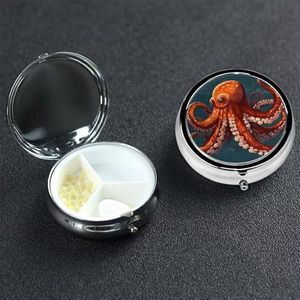Kleine pillendoos draagbare pillendoosje 3 compartimenten metalen pillenhouder houder organizer schattig dier octopus reizen pillendoos voor portemonnee zak