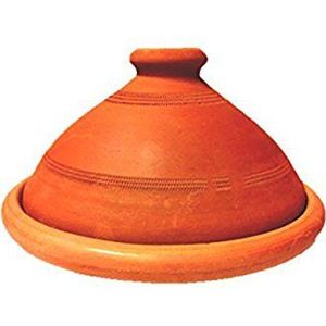 Tajine, origineel uit Marokko, aardepot om te koken, Ø = 35 cm, geschikt voor 6-8 personen, met de hand gemaakt van marrakes, ongeglazuurd, vrij van schadelijke stoffen
