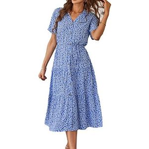 Dames zomerjurk, kraag dames zomerjurk met korte mouwen voor het dagelijks leven op het werk M