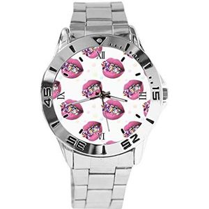 Candy Lips Ontwerp Analoge Polshorloge Quartz Zilveren Wijzerplaat Klassieke Roestvrij Stalen Band Dames Heren Horloge