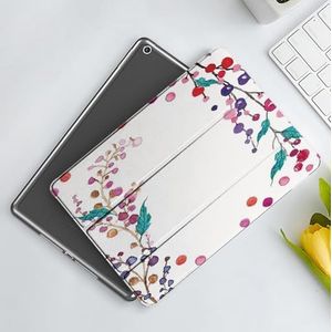 CONERY Hoesje compatibel iPad 10.2"" (9e/8e/7e generatie) aquarel bloem, kleurrijke takken kader met bloemen bladeren en bloemblaadjes, turquoise roze paars, slanke slimme magnetische hoes met