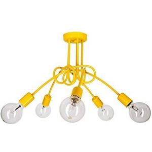 Light-Home Industrieel Pendellamp Edison - Moderne Hanglampe voor Woonkamer, Slaapkamer Eetkamer en Keuken – Metaal - 5 Lichtbronnen - Geel