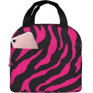 Zebra Tiger Leopard Pink Unisex verdikte geïsoleerde lunchtas met voorvak voor werk, reizen, wandelen, picknick