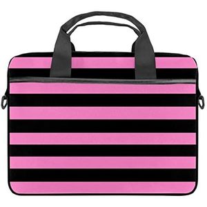 Leuke Pasen Patroon Laptop Schouder Messenger Bag Crossbody Aktetas Messenger Sleeve voor 13 13.3 14.5 Inch Laptop Tablet Beschermen Tote Bag Case, Zwart en roze gestreept patroon, 11x14.5x1.2in /28x36.8x3 cm